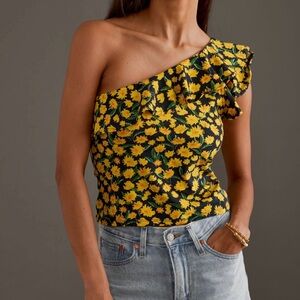 Maeve One-Shoulder Yellow Ruffled Top